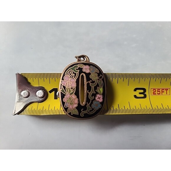 Cloisonne Floral Letter O Shaped Pendant Vintage - Picture 9 of 10